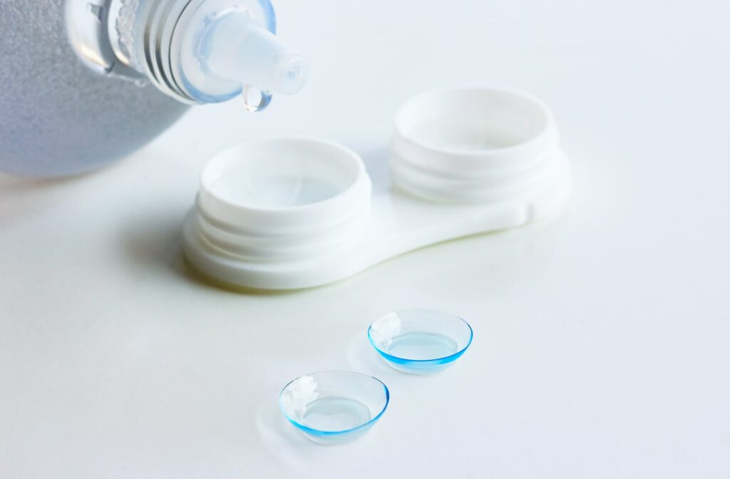 Specialty contact lenses set aside next to a contact lens case.